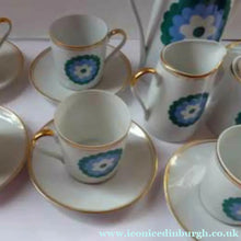 Load image into Gallery viewer, POLISH POTTERY: Stylish 1960s Walbrzych Polish Porcelain Coffee Set with Abstract Blue Flowers. Complete Set 
