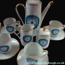 Load image into Gallery viewer, Vintage 1960s Polish Porcelain Coffee Set Abstract Blue Flowers
