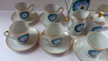 Load image into Gallery viewer, POLISH POTTERY: Stylish 1960s Walbrzych Polish Porcelain Coffee Set with Abstract Blue Flowers. Complete Set 
