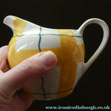 Load image into Gallery viewer, Popular 1950s Milk Jug (&amp; wee underplate) and Open Sugar Bowl. Attractive Yellow HABITANT Pattern by Meakin
