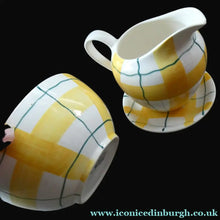 Load image into Gallery viewer, Popular 1950s Milk Jug (&amp; wee underplate) and Open Sugar Bowl. Attractive Yellow HABITANT Pattern by Meakin
