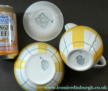 Load image into Gallery viewer, Popular 1950s Milk Jug (&amp; wee underplate) and Open Sugar Bowl. Attractive Yellow HABITANT Pattern by Meakin
