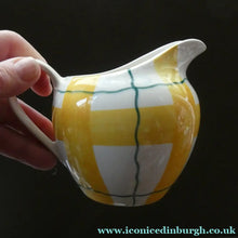 Load image into Gallery viewer, Popular 1950s Milk Jug (&amp; wee underplate) and Open Sugar Bowl. Attractive Yellow HABITANT Pattern by Meakin
