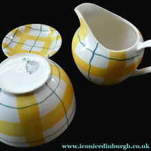 Load image into Gallery viewer, Popular 1950s Milk Jug (&amp; wee underplate) and Open Sugar Bowl. Attractive Yellow HABITANT Pattern by Meakin
