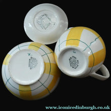 Load image into Gallery viewer, Popular 1950s Milk Jug (&amp; wee underplate) and Open Sugar Bowl. Attractive Yellow HABITANT Pattern by Meakin
