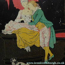 Load image into Gallery viewer, Pretty 1930s ART DECO Sweetie / Confectionary Tin with Cupids and Lovers in a French Louis XV Garden
