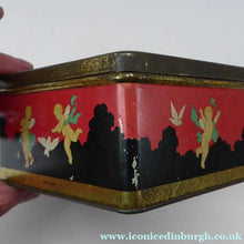 Load image into Gallery viewer, Pretty 1930s ART DECO Sweetie / Confectionary Tin with Cupids and Lovers in a French Louis XV Garden
