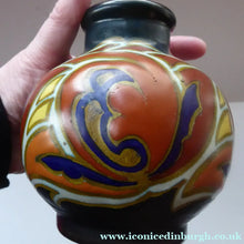Load image into Gallery viewer, Pretty Art Deco Design. Plazuid Gouda Holland Vase. RARE Verat Pattern; c 1930
