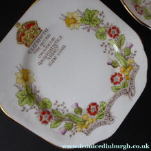 Load image into Gallery viewer, Pretty ELIZABETH II 1953 Porcelain Trio. Coronation Cup, Saucer and Side Plate
