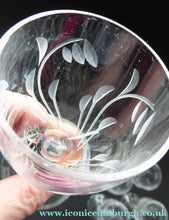 Load image into Gallery viewer, Pretty Set of Six STUART CRYSTAL ELGIN Pattern Sherry or Liqueur Glasses. With Engraved Foliage Design. Signed
