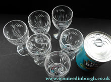 Load image into Gallery viewer, Pretty Set of Six STUART CRYSTAL ELGIN Pattern Sherry or Liqueur Glasses. With Engraved Foliage Design. Signed
