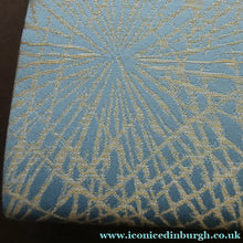 Load image into Gallery viewer, Pretty Vintage 1950s Formal Clutch Bag. Blue and Gold Atomic Fabric Fancy Clasp and Chain - Vintage Handbag
