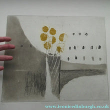 Load image into Gallery viewer, Pretty Vintage FRENCH Colour Etching. Artist's Edition. Titled: Fleurs Jaune. With indistinct pencil signature
