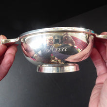Load image into Gallery viewer, 1930s Large Size SOLID SILVER Quaich. Stylish Deco Shape in Original Box. Hallmarked 1936 and Inscribed &quot;Ann&quot; on the side
