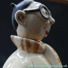 Load image into Gallery viewer, Quirky 1930s JAPANESE Ceramic Decanter, Stand and Four Shot Glasses. TENNIS PLAYER
