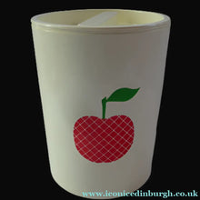 Load image into Gallery viewer, Quirky Vintage Storage Pot or Ice Bucket. Space Age White Plastic with Abstract Red Apple Motif, 1960s
