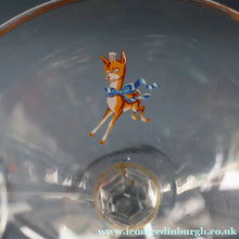 Load image into Gallery viewer, Random VINTAGE Babycham. One 1950s White Deer Logos and Two 1960s Prancing Deers - British Glass

