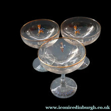 Load image into Gallery viewer, Random VINTAGE Babycham. One 1950s White Deer Logos and Two 1960s Prancing Deers - British Glass
