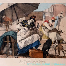 Load image into Gallery viewer, RARE 1820s Hand-Coloured Lithograph by J.J. Chalon. "Les Tondeuses de Chiens"
