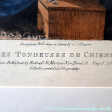 Load image into Gallery viewer, RARE 1820s Hand-Coloured Lithograph by J.J. Chalon. "Les Tondeuses de Chiens"
