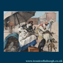 Load image into Gallery viewer, RARE 1820s Hand-Coloured Lithograph by J.J. Chalon. "Les Tondeuses de Chiens" (Dog Groomers)
