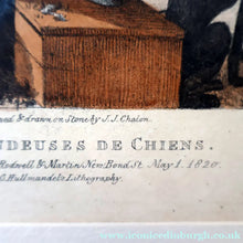 Load image into Gallery viewer, RARE 1820s Hand-Coloured Lithograph by J.J. Chalon. "Les Tondeuses de Chiens"
