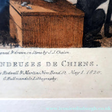 Load image into Gallery viewer, RARE 1820s Hand-Coloured Lithograph by J.J. Chalon. "Les Tondeuses de Chiens"
