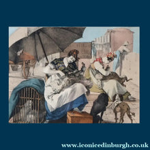 Load image into Gallery viewer, RARE 1820s Hand-Coloured Lithograph by J.J. Chalon. "Les Tondeuses de Chiens" (Dog Groomers)
