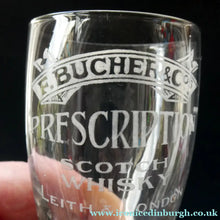 Load image into Gallery viewer, Rare 1890s Scottish Antique Whisky Dram Glass for Butcher &amp; Co. Prescription Whisky LEITH &amp; London
