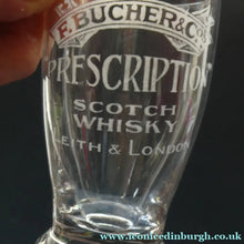 Load image into Gallery viewer, Rare 1890s Scottish Antique Whisky Dram Glass for Butcher &amp; Co. Prescription Whisky LEITH &amp; London
