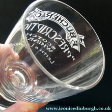 Load image into Gallery viewer, Rare 1890s Scottish Antique Whisky Dram Glass for Butcher &amp; Co. Prescription Whisky LEITH &amp; London
