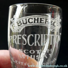 Load image into Gallery viewer, Rare 1890s Scottish Antique Whisky Dram Glass for Butcher &amp; Co. Prescription Whisky LEITH &amp; London
