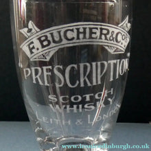 Load image into Gallery viewer, Rare 1890s Scottish Antique Whisky Dram Glass for Butcher &amp; Co. Prescription Whisky LEITH &amp; London
