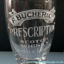 Load image into Gallery viewer, Rare 1890s Scottish Antique Whisky Dram Glass for Butcher &amp; Co. Prescription Whisky LEITH &amp; London
