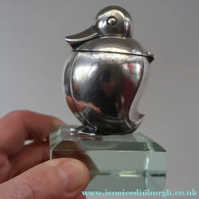 Load image into Gallery viewer, Rare 1920s ART DECO WMF Duck Inkwell on Faceted Clear Crystal Base 
