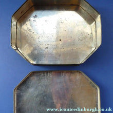 Load image into Gallery viewer, Rare 1920s Early Art Nouveau Toffee Tin by HORNER. Lid Decorated with Waterlilies and Dragonfly Motif
