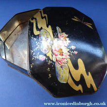 Load image into Gallery viewer, Rare 1920s Early Art Nouveau Toffee Tin by HORNER. Lid Decorated with Waterlilies and Dragonfly Motif
