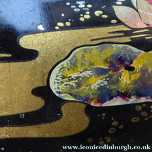 Load image into Gallery viewer, Rare 1920s Early Art Nouveau Toffee Tin by HORNER. Lid Decorated with Waterlilies and Dragonfly Motif
