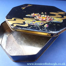 Load image into Gallery viewer, Rare 1920s Early Art Nouveau Toffee Tin by HORNER. Lid Decorated with Waterlilies and Dragonfly Motif
