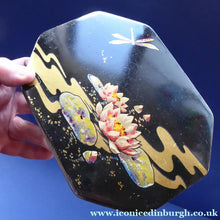 Load image into Gallery viewer, Rare 1920s Early Art Nouveau Toffee Tin by HORNER. Lid Decorated with Waterlilies and Dragonfly Motif
