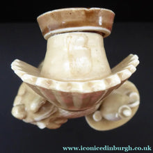 Load image into Gallery viewer, Rare 1920s SCHAFER &amp; VATER Whisky Flask or Bottle. Stoneware Finish in the Form of a Maid Carrying a Wee Dog and Tray with Whisky
