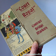 Load image into Gallery viewer, Rare 1930s CONTRACT BRIDGE Score Pads. Art Deco "Court Royal" Set with Chromolithograph Images of a Medieval Court
