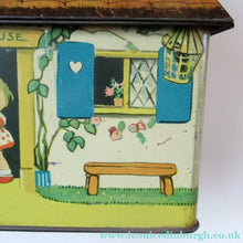 Load image into Gallery viewer, Rare 1930s MABEL LUCIE ATTWELL Kiddibics: Bicky House Biscuit Tin or Bank. Made for William Crawford
