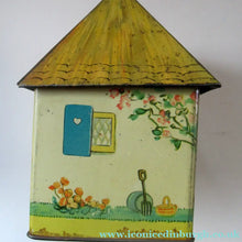 Load image into Gallery viewer, Rare 1930s MABEL LUCIE ATTWELL Kiddibics: Bicky House Biscuit Tin or Bank. Made for William Crawford
