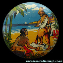 Load image into Gallery viewer, Rare 1950s ROBINSON CRUSOE Biscuit or Toffee Tin
