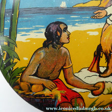 Load image into Gallery viewer, Rare 1950s ROBINSON CRUSOE Biscuit or Toffee Tin
