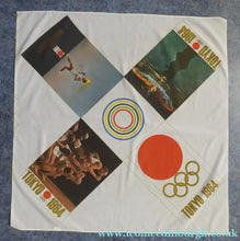 Load image into Gallery viewer, RARE 1960s Olympic Games Souvenir Head Scarf. Genuine Original Toyko Olympic Games 1964. KAMEKURA YUUSAKU Design
