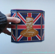 Load image into Gallery viewer, Rare 1970s ’Dodo Designs’ Tin or Tea Caddy Featuring Images of Boer War Figures. Union Jack Design - Vintage Tins
