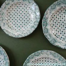 Load image into Gallery viewer, RARE Antique Lot of Transfer Printed MINATURE Child's Nursery Round Plates. Green Stars Pattern
