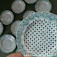 Load image into Gallery viewer, RARE Antique Lot of Transfer Printed MINATURE Child's Nursery Round Plates. Green Stars Pattern
